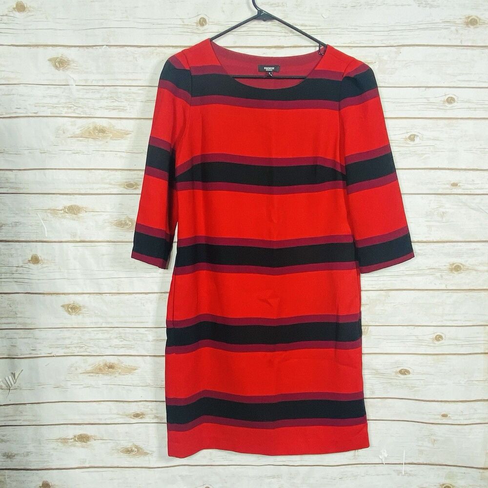 Premise‎ Women Striped Shift Dress 3/4 Sleeve Lined Red Black Size 6
